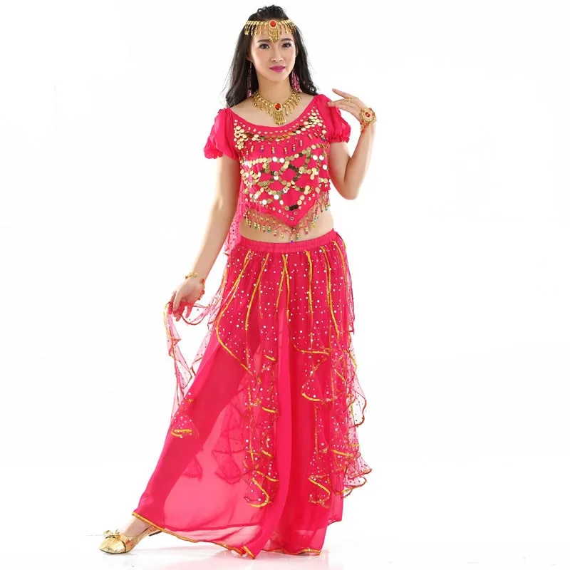 Костюмы для танца живота Для женщин живота Танцы девочек Индийский Болливуд танцевальная одежда восточных танцев Костюмы 4 шт./компл
