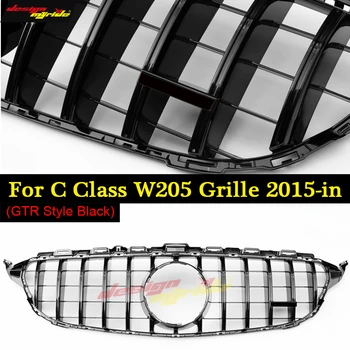 

W205 GT R Grille ABS gloss Black Mesh Without Camera C-Class Sports C180 C200 C250 C300 Front Bumper Grills Without sign 2015-18