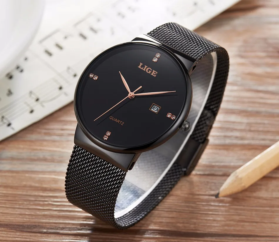 LIGE Mens Watches Top Brand Luxury Waterproof Ultra Thin Date Clock Male Steel Strap Casual Quartz Watch Men Sports Wristwatches