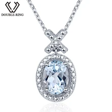 DOUBLE-R 1.6ct природных алмазов Подвески женский 925 Silver Oval топаз кулон Цепочки и ожерелья классический подарок на день матери Ювелирные изделия с алмазами