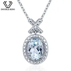 DOUBLE-R 1.6ct природных алмазов Подвески женский 925 Silver Oval топаз кулон Цепочки и ожерелья классический подарок на день матери Ювелирные изделия