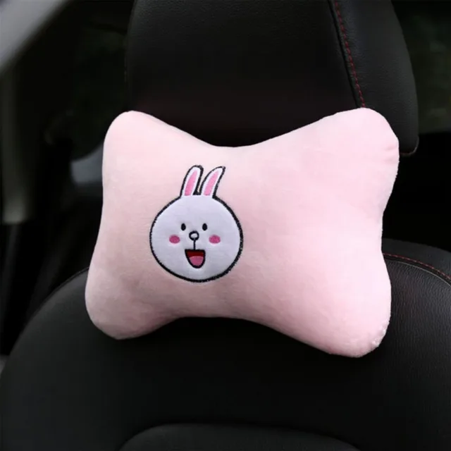 Cute Shape Animal Plush Car Headrest Pillow Fluffy Warm Car Accessories