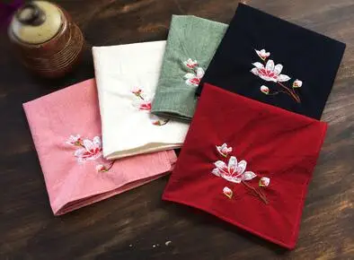 Magnolia Flower Embroidery Cotton Double Layer Handkerchief Student Couple Gift Embroidered Name Comfort Handkerchief Towels Aliexpress