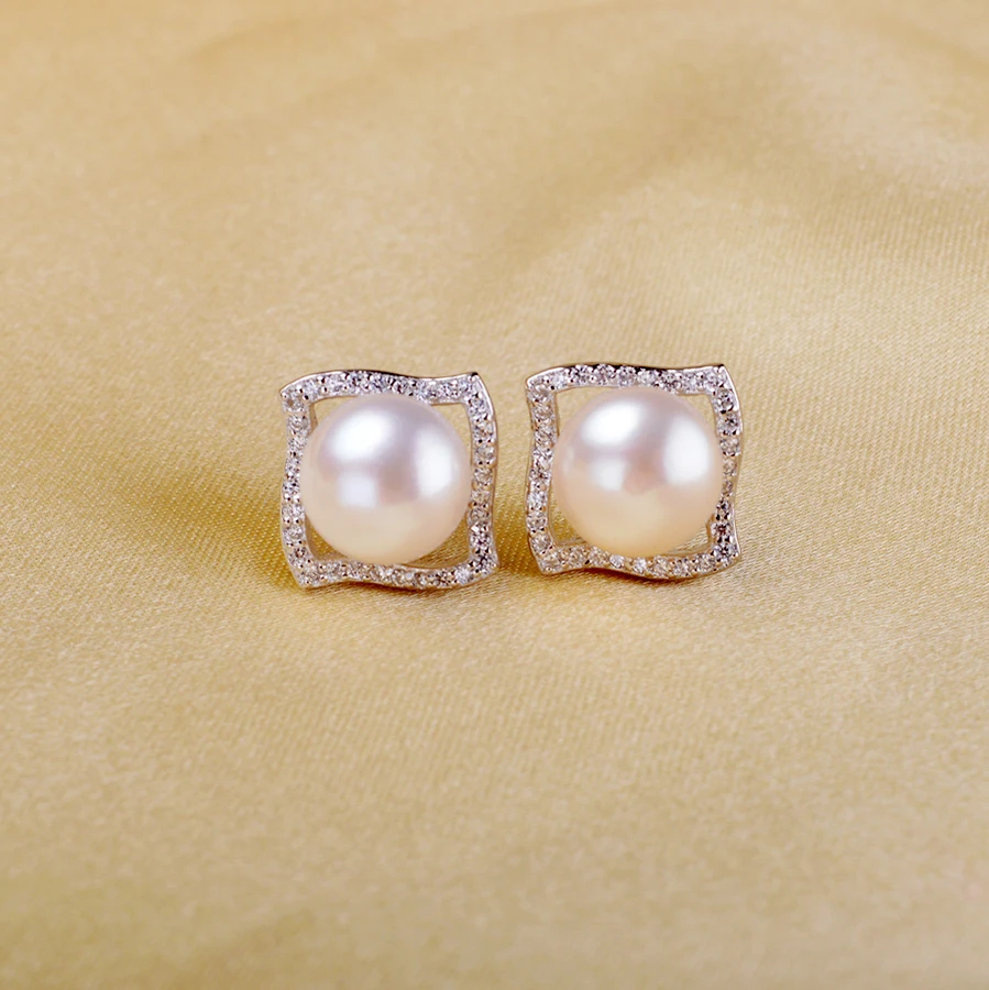 

925 Sterling Silver Earring With Freshwater Pearl100% Natural pearl earring For Women Engagement Earring 8-9mm White Pink Purple