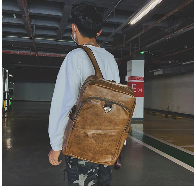 De los hombres de la moda Mochila impermeable de la PU bolsa de viaje de cuero Hombre de gran capacidad adolescente hombre Mochila mochilas para portátiles De los hombres de la moda Mochila impermeable de la PU bolsa de viaje de cuero Hombre de gran capacidad adolescente hombre Mochila mochilas para portátiles