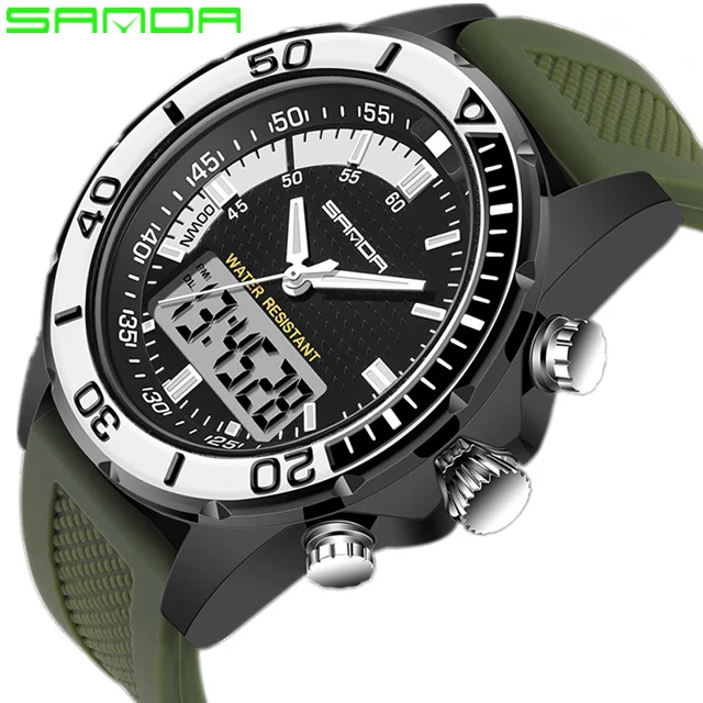 SANDA Dual Time Display Sport Digital Watch Men Chronograph Analog Quartz Watches Luxury Brand Waterproof Wristwatches Relogio |