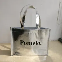 500 шт./лот 30x35x8 см Заказные серебряные лазерные ламинированные рекламные сумки-тоут Нетканые хозяйственные сумки с принтом логотипа оптом