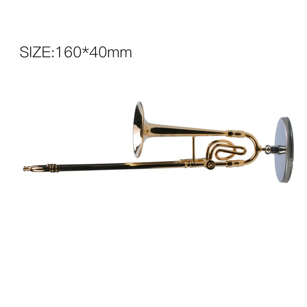 Мини-тромбон с подставкой база Музыкальные инструменты тонкой позолоченный миниатюрный тромбон украшение дома орнамент