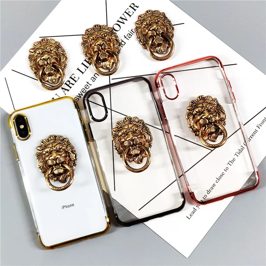 

Transparent Soft Case For Samsung Galaxy S7 Edge S8 Plus S9 S10 Plus Note 8 9 Retro 3D Lion Finger Ring Stand Phone Holder Cover