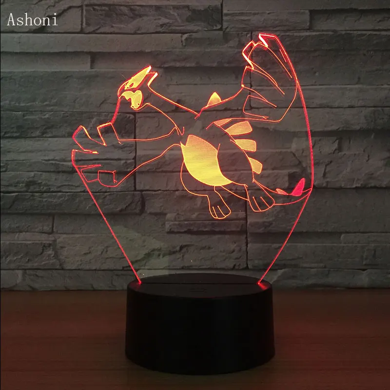 Покемон рыба Go Magikarp Lugia 3D ночник 7 цветов акриловые дети подарок на день рождения декоративные Usb светодиодные настольные лампы