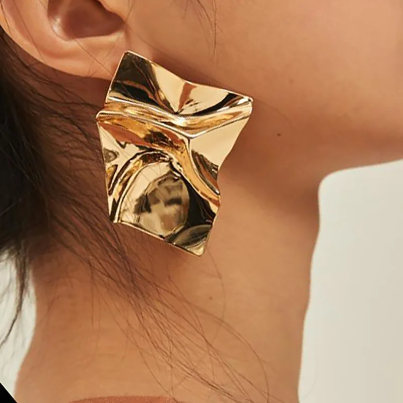 

2018 New Classic Gold Silver Irregular Square Geometric Stud Earrings For Women's Fashion Temperament Mirror Earrings Jewelry