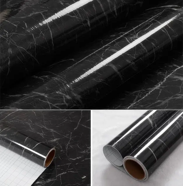 30*200cm Black Granite Marble Gloss Self Adhesive