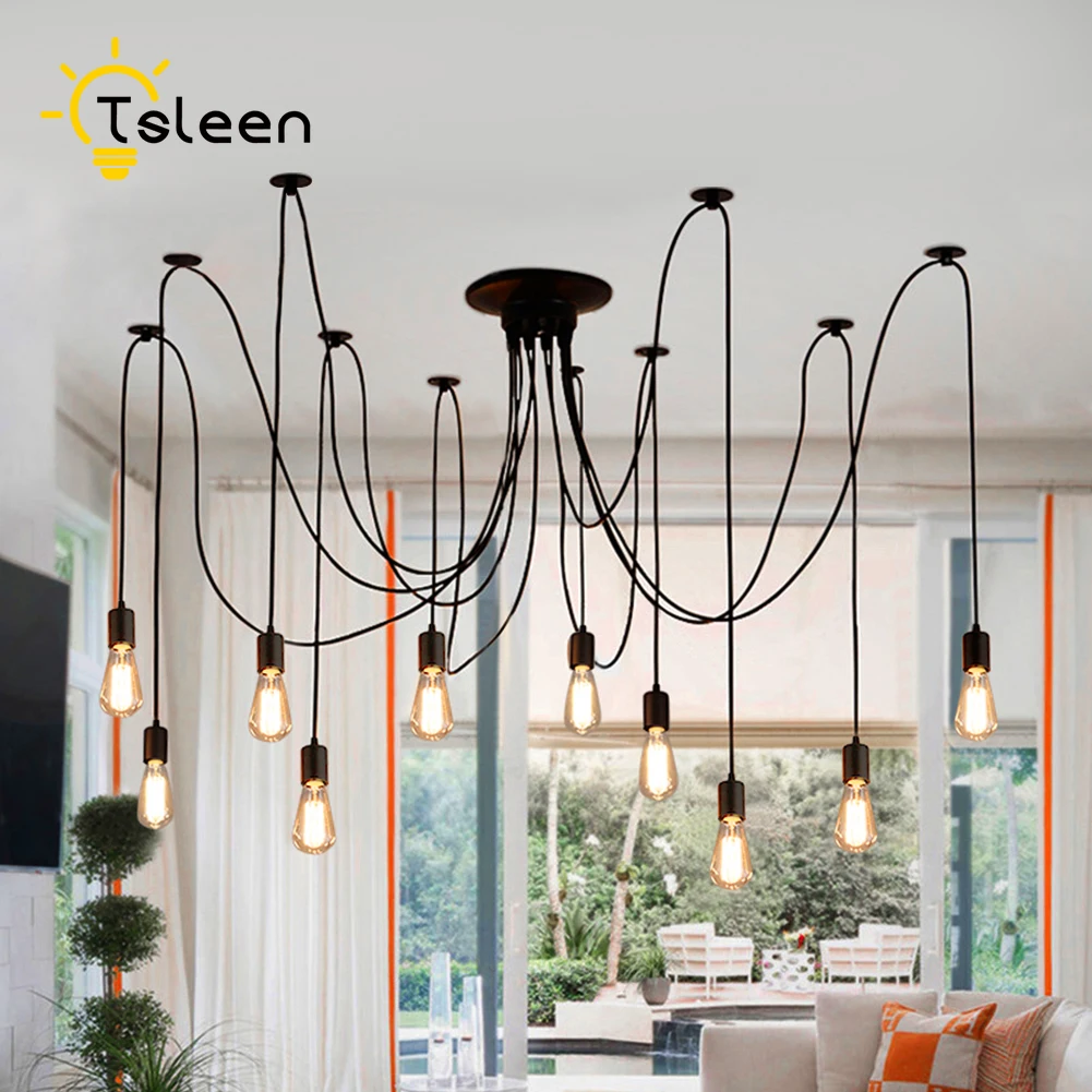 

TSLEEN Retro Nordic Spider Pendant Lamp Multiple Adjustable Pendant Lights Vintage Loft Led Classic Decorative Lighting Holder
