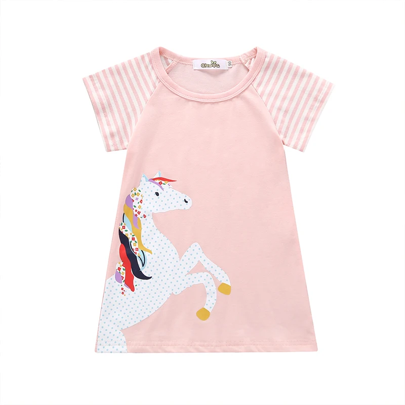 kids girls short sleeve animal print summer dress 2019 toddler little girl dresses o-neck cotton babies princess costume 2Y-9Y