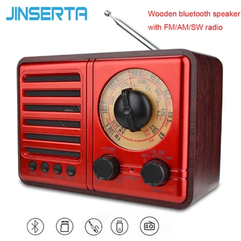 

JINSERTA Wooden Wireless Bluetooth Speaker Portable 5W Music Player with FM/AM/SW Radio Charging Cable Support TF Card USB AUX
