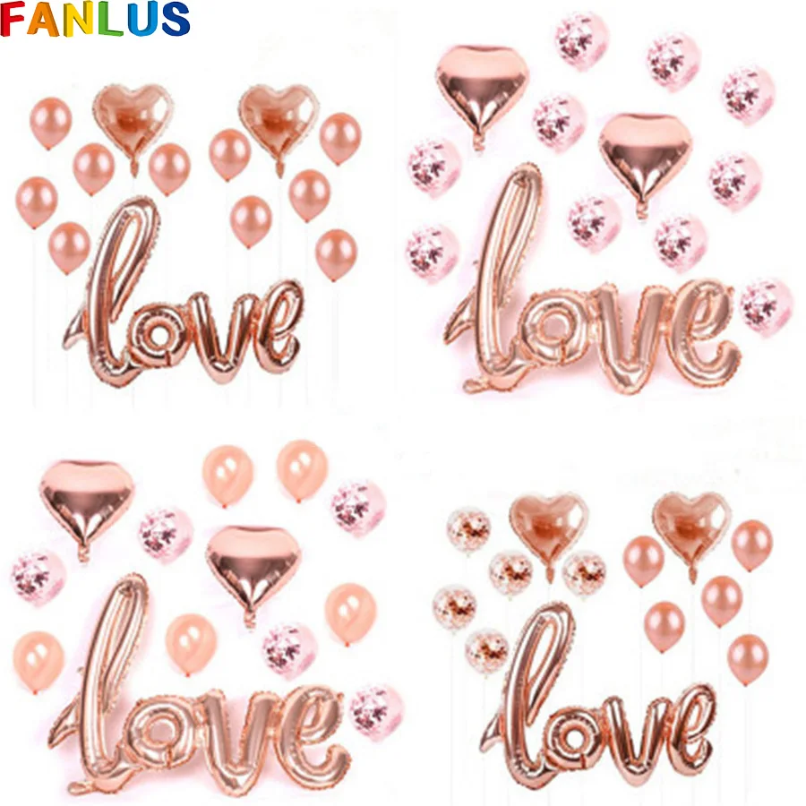 

13pcs/Set Rose Gold Aluminum Foil LOVE Balloons Happy Wedding & Engagement Party Confetti Balloon Anniversaire Gender Reveal