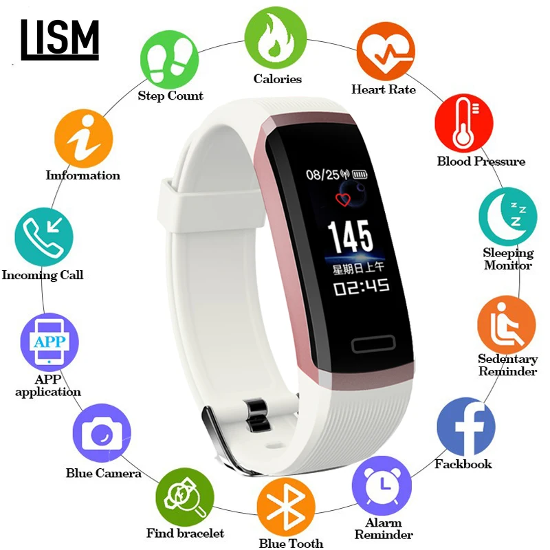 

Smart Bracelet GT101 Color Screen Heart Rate Monitor Fitness Tracker Bluetooth Smart Band Black Men for iPhone 7 Huawei Android