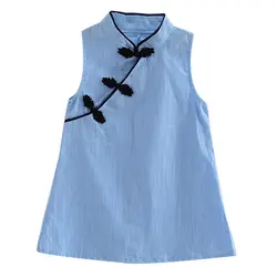 YOTHG/винтажное платье Ципао без рукавов с цветочным узором для девочек (120 см, красное)