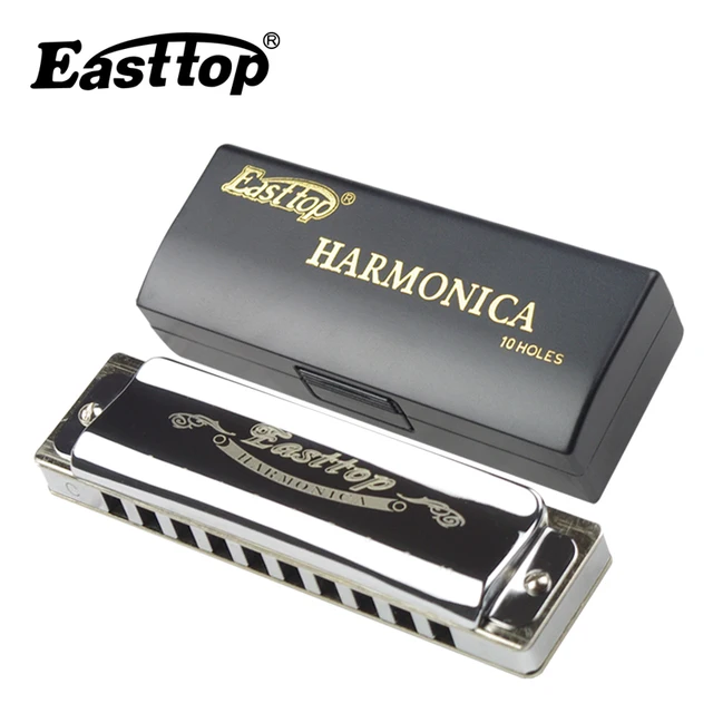 Best price at $123 Cheap EASTTOP Luxury Copper harmonica 10 Holes Electroplating Copper comb Blues Harp Professional mouth organ Woodwind instruments