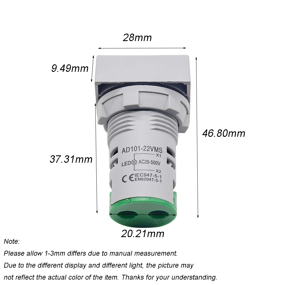 22 мм Диапазон измерения переменного тока 12-500 в вольтметр квадратная панель светодиодный цифровой измеритель напряжения индикатор светильник выходное напряжение переменного тока 22-500 В