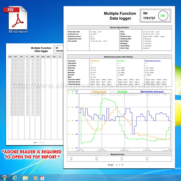 Цифровой водонепроницаемый датчик температуры и давления, Барометрический регистратор, светодиодный индикатор PDF и Excel, USB Регистратор данных