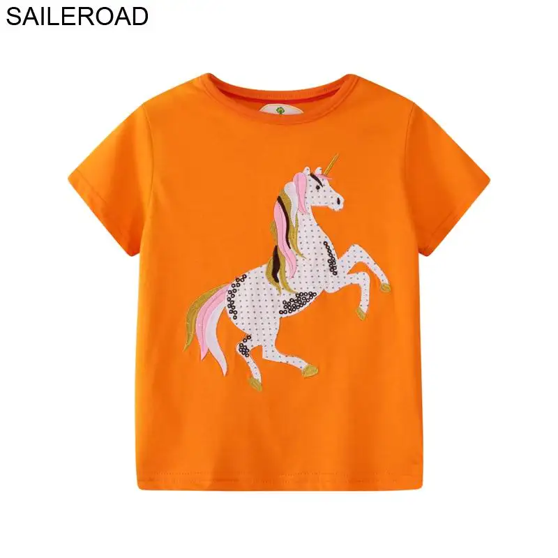

SAILEROAD Unicorn Applique Girl t-Shirts 2019 Summer Baby Girls T-Shirt Children Cartoon T shirts for Girls Costumes Kids Tops