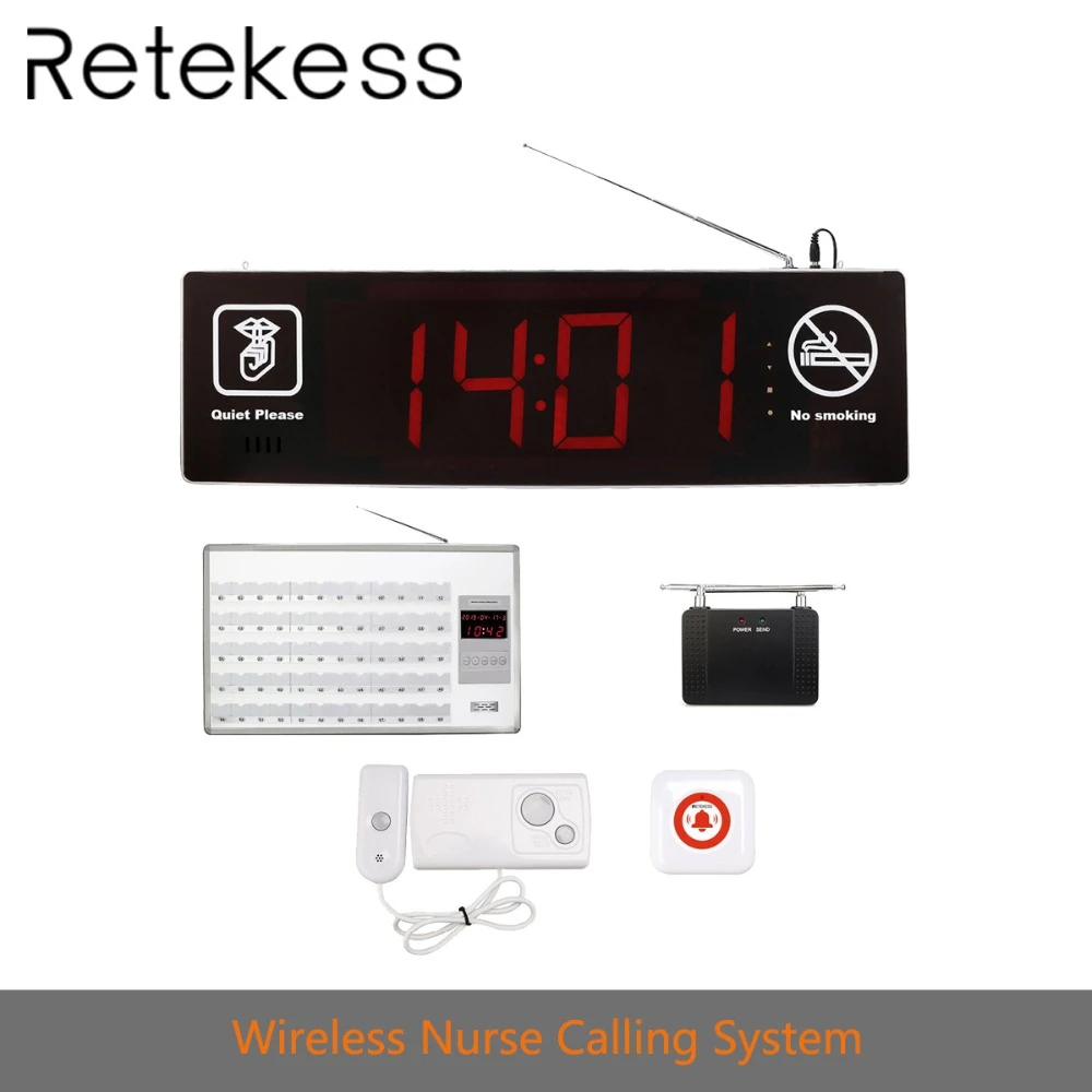 

Retekess Wireless Nurse Calling System with 60 Bed Receiver+Double-sided Display+Call buttons+Repeater for hospitals