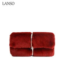 Echtes Kaninchenfell Kupplungen für Frauen Luxus Natürlichen Leder Plüsch Umhängetaschen 6 Farben Mini Geldbörse Wallet Party Abend Beutel