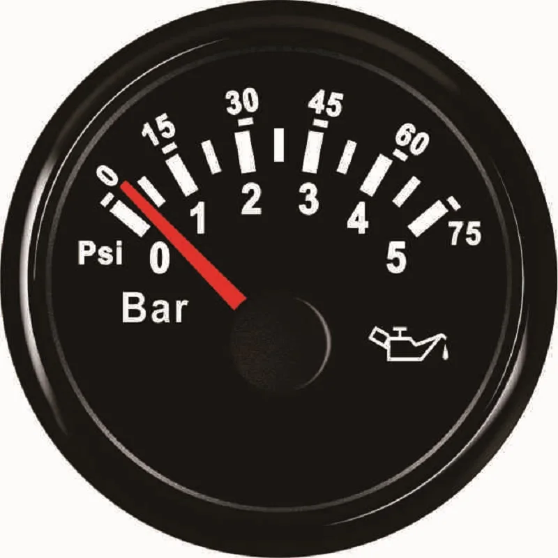2" Boat Car Engine Oil Pressure Gauge Meter 0 5BAR 0 75PSI Universal Fuel Pressure 12V 24Vin