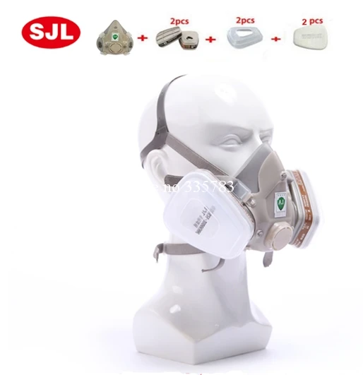 

h2s gas mask paint spray pesticide carbon filter mask High quality gray Silicone Double filter box respirator gas mask