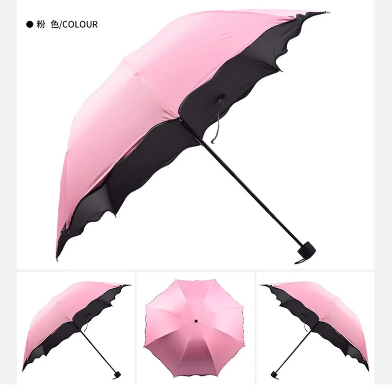 Простые Модные женские зонты, ветрозащитный солнцезащитный крем, волшебный цветочный купол, ультрафиолетовая Защита от солнца, дождя, складной зонтик для женщин - Цвет: Розовый