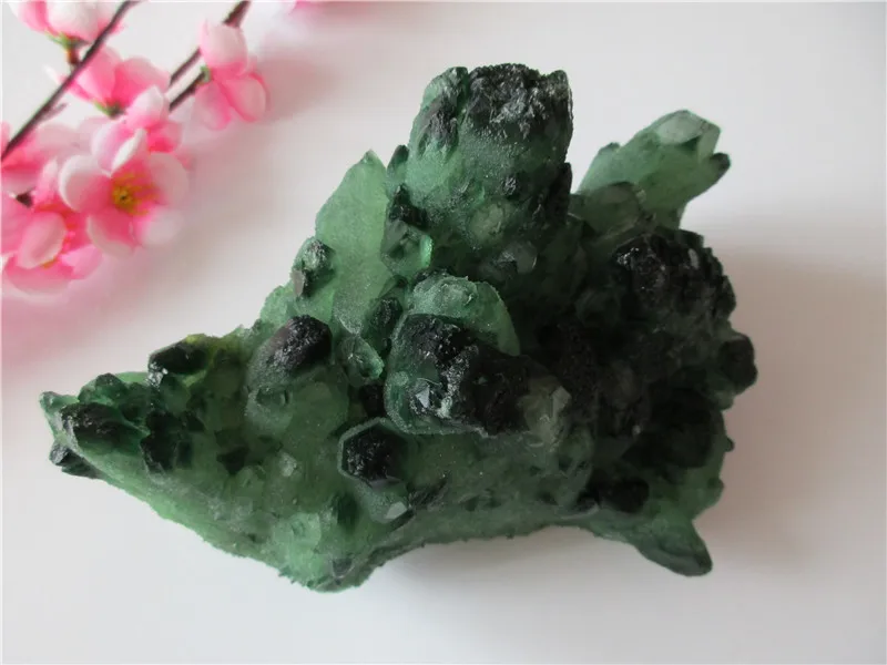 

Unique Natural Green Crystal Cluster Skeletal Quartz Point Wand Mineral Healing Crystal Druse Vug Specimen Natural Stone