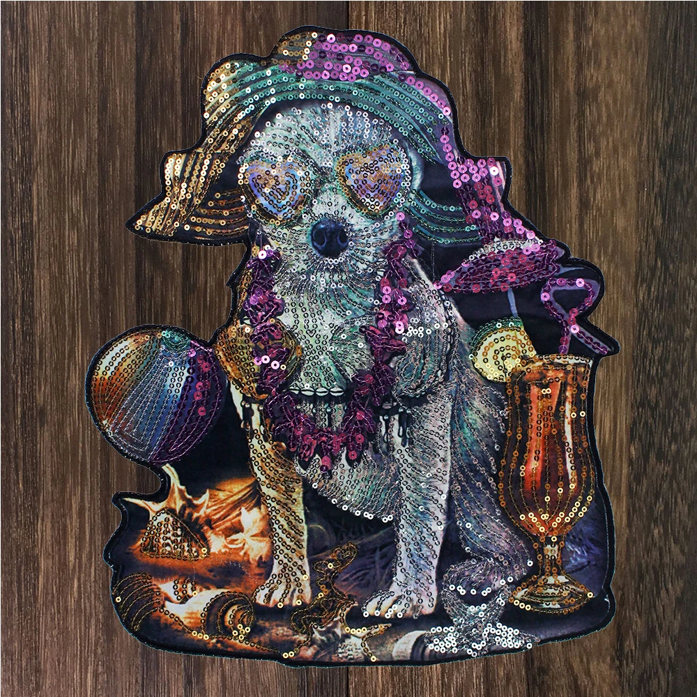 

2PC Fashion Large Sequined Bull Dog Patches Embroidered Clothes Accessories Sew on Patch DIY Applique TH1583