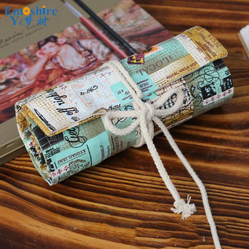 Emoshire Cotton canvas cloth handmade creative classic stamps color pencil pencils large capacity pencil sharpener pencils (4)