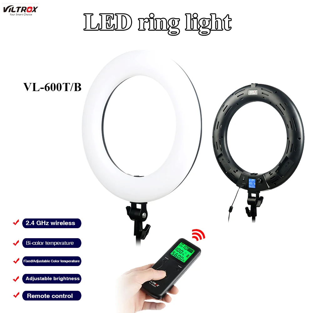 

Viltrox VL-600 LED Ring fill light Wireless remote control Camera Phone Dimmable Lamp tripod Selfie Monopod Beauty lights video