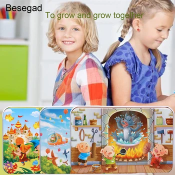 

Besegad 60 Pieces Cute Cartoon Wooden Puzzle Educational Toys with Iron Box for Kids Toddlers Children Birthday Christmas Gifts