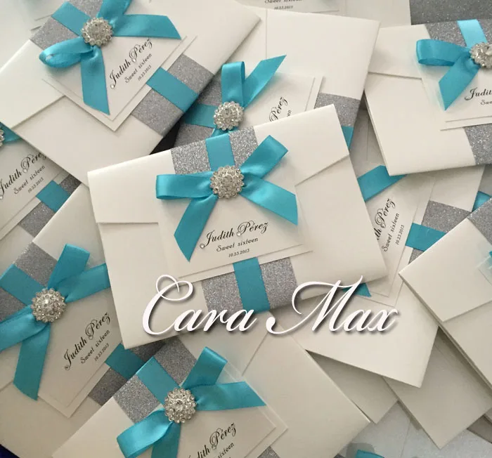  CA0709 Chic Modern Wedding Invitations with Ribbon and Crystal - 32225900835