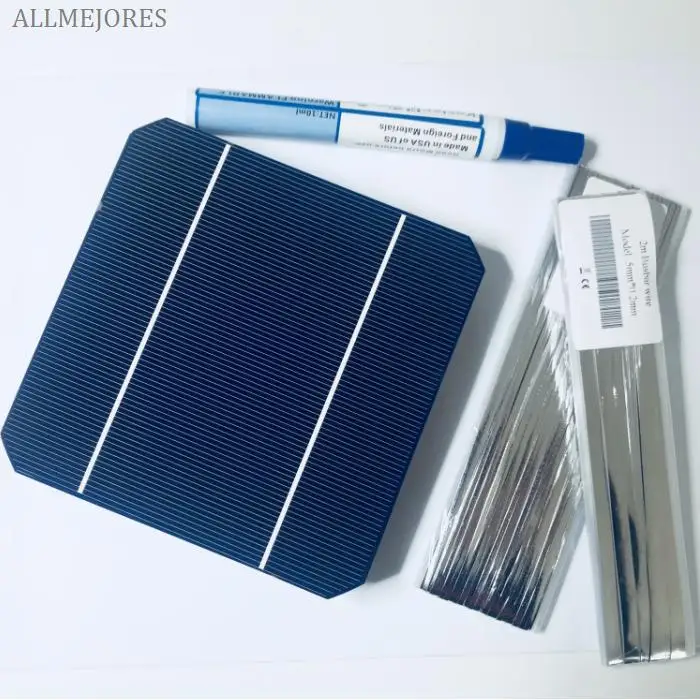 Allmelhores células solares monocristalinas, 25 peças com 3.07w/unidades, qualidade superior + fio de barra de corte de rebaixar + caneta com fluxo para painel solar de 12v diy