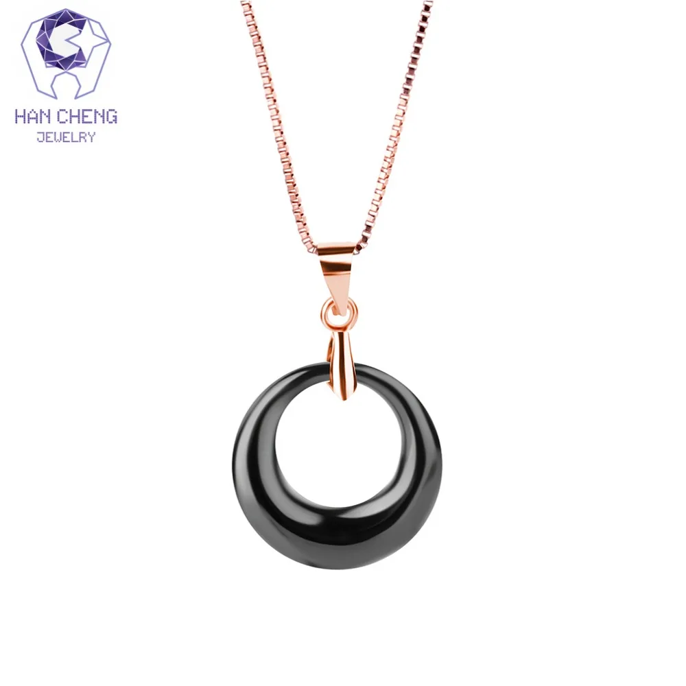 

HanCheng New Fashion Golden 925 Sterling Silver Chain Clavicle Zirconia Ceramic Round Necklaces & Pendants Women Jewelry collier