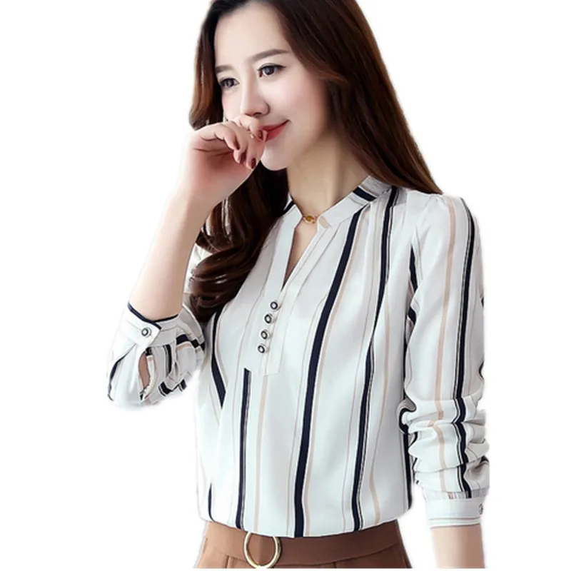 casual striped long sleeved v collar chiffon shirt casual striped long sleeved v collar chiffon shirt