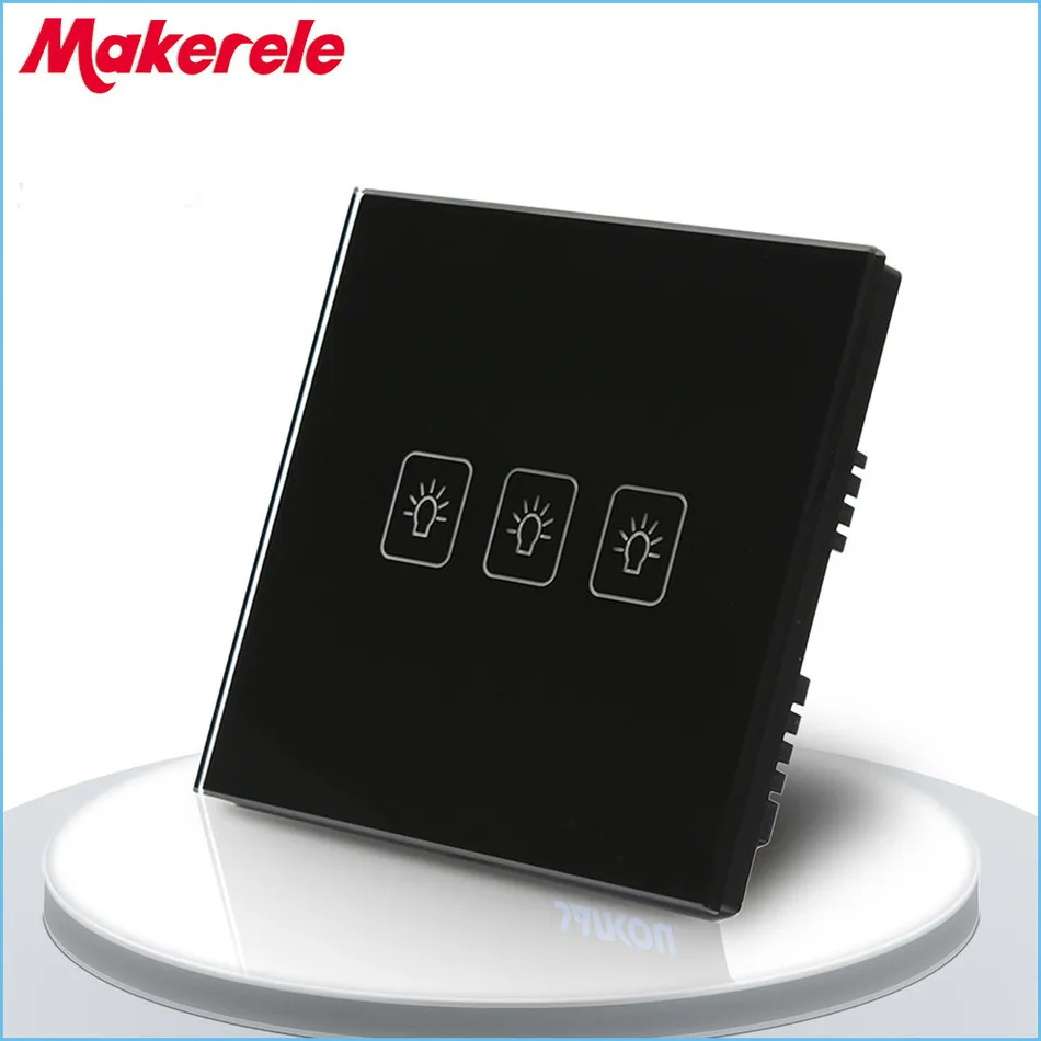 Touch Switch UK Standard 3 Gang 1 Way Light Switch Touch Screen wall