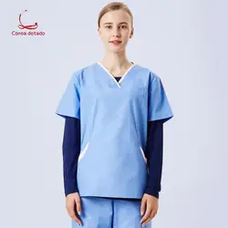 Операционное платье медсестра рука платье с размыванием с коротким рукавом Дамы рука платье с размыванием салон красоты pet Медицинская