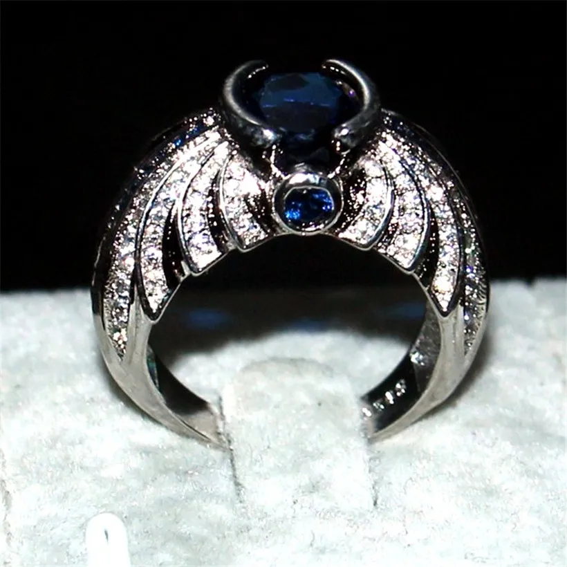 choucong Jewelry Men's 925 Sterling Silver Ellipse Blue 5a Zircon Stone Pave cz ring Engagement Wedding Bands boy Size 8-13 gift