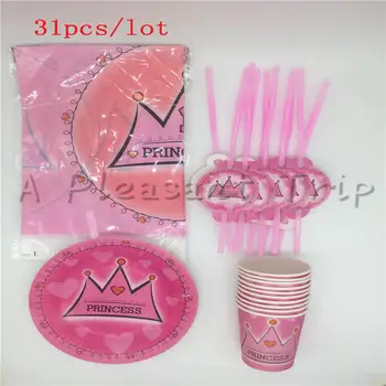 

31 pieces / batch pink crown birthday party supplies children birthday party supplies kraft paper materials