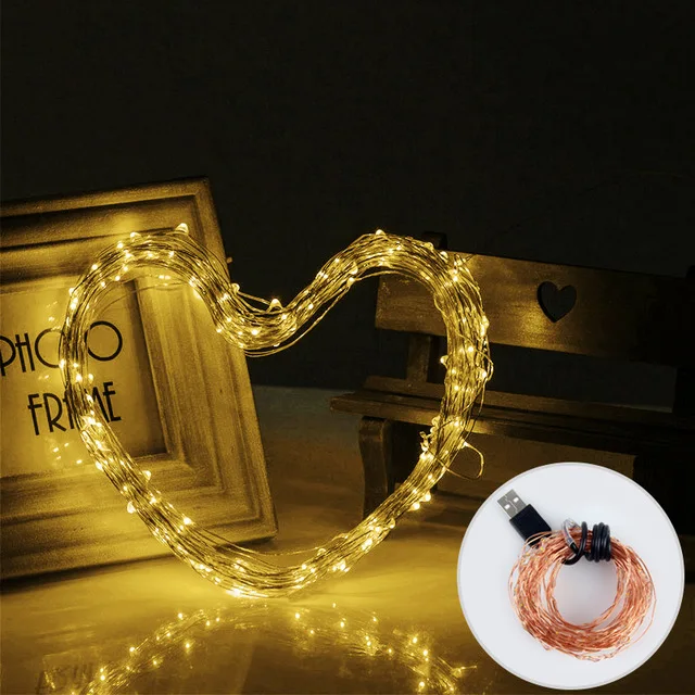 10 м USB светодиодный светильник, водонепроницаемый светодиодный светильник из медной проволоки, праздничный уличный Сказочный светильник s для рождественской вечеринки, свадебного украшения - Испускаемый цвет: Тёплый белый