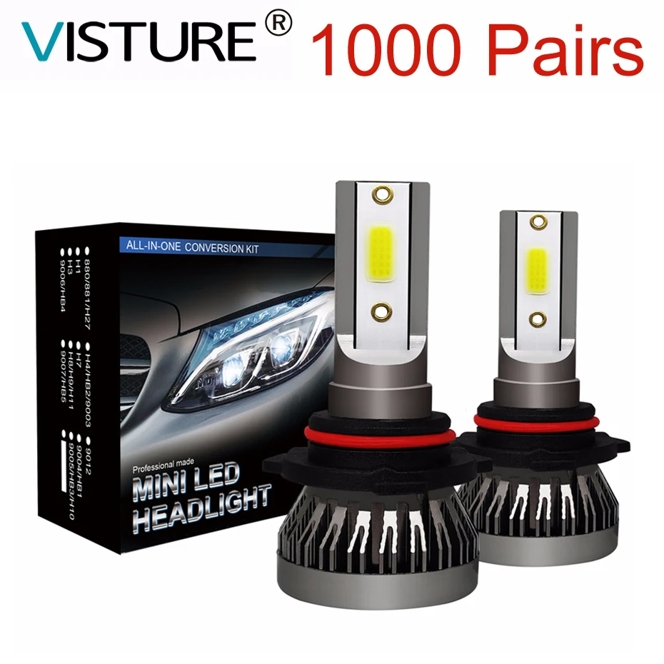 

1000 pair per Lot Car Light Bulb Mini LED H4 H7 H11 LED H1 H8 H9 9005 9006 H13 9004 9007 Auto Headlight 12V Led Light Visture M1