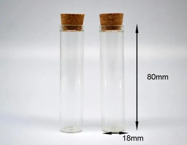 100pcs 18*80mm Mini Clear big test tube Glass Bottle Vials Empty Sample