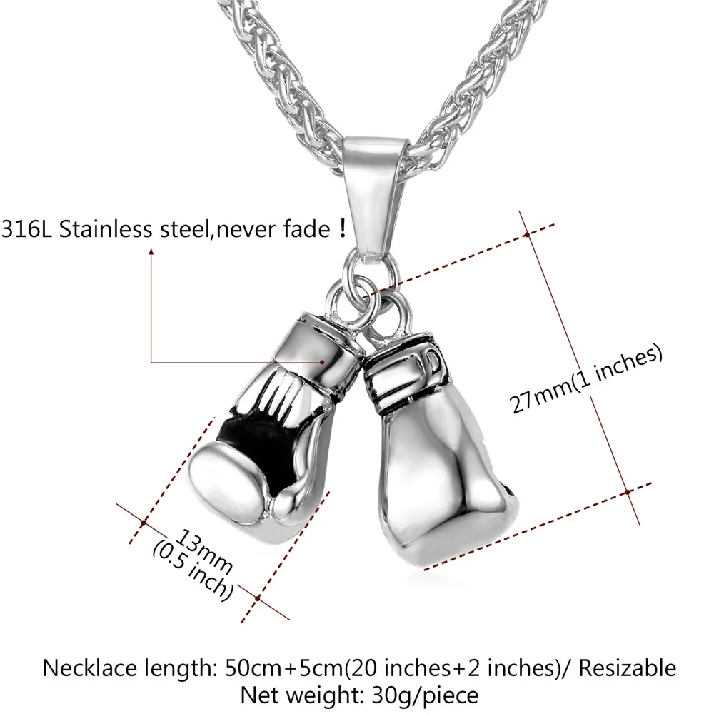 Kpop Necklace Men Sport Jewelry Boxer Gift Stainless Steel Gold Color Boxing Gloves Pendant Necklace P2171