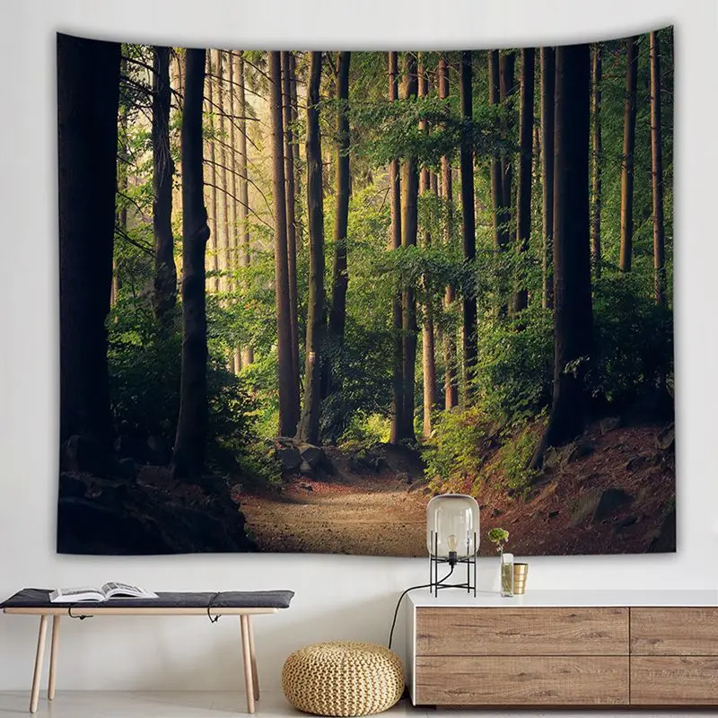 wild woodland tapestry nature scenery wall hanging decoration trees forest tapiz modern farmhouse decor