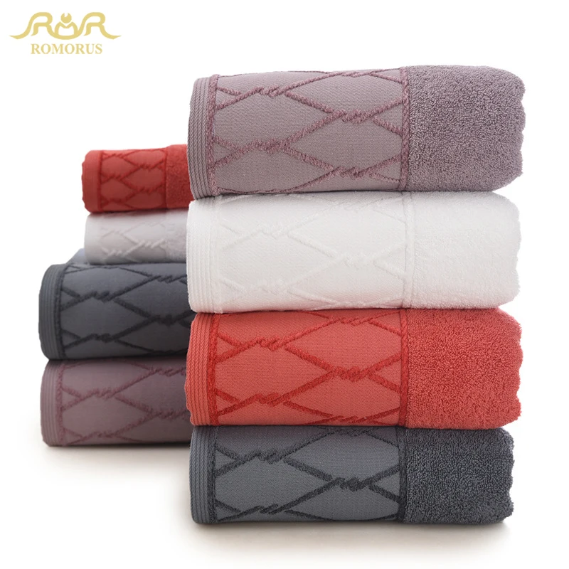 ROMORUS, плотное полотенце из египетского хлопка, набор из 3 предметов, фиолетовый/серый/красный/белый, 1 Банное полотенце и 2 полотенца для лица, роскошная качественная мягкая мочалка